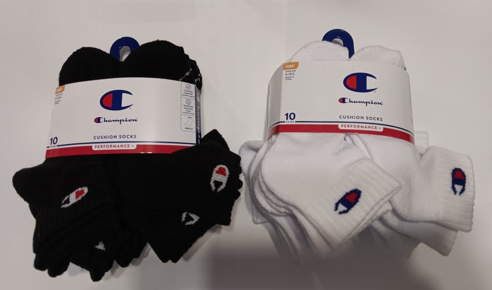 Champion Kids Performance Cushion Ankle Socks NEW (6-10.5) 20 Pr Blk & White